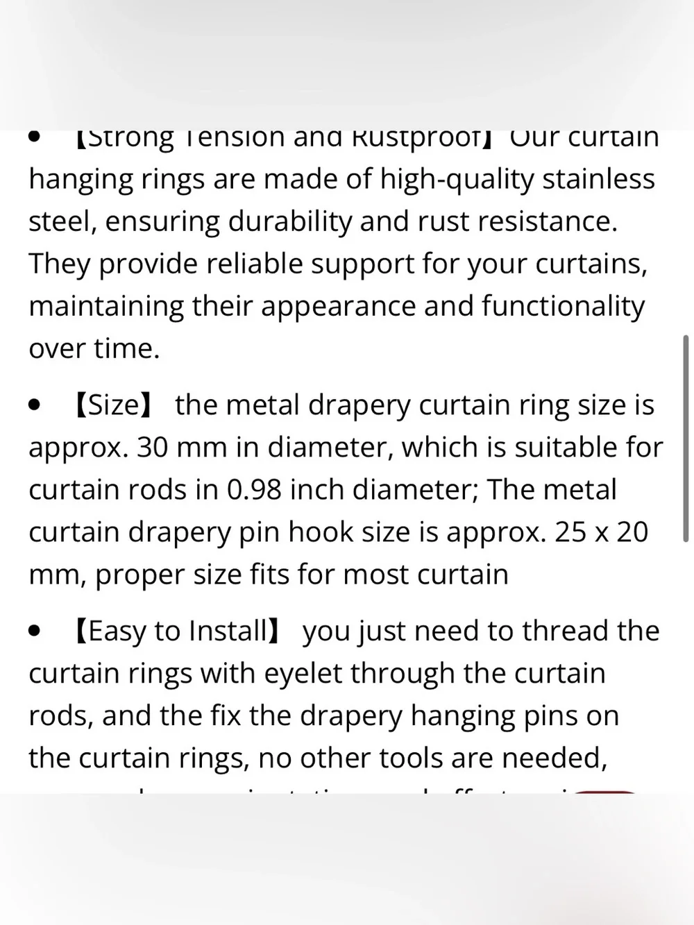 Metal Curtain Drapery Rings & Pin Hooks - 30mm Inner Diameter - BLACK